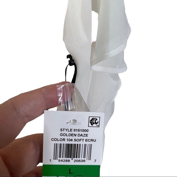 Soft Ecru Pleated Cutout Sleeve Ruffle Cold Shoulder Golden Daze by 1.STATE NEW - Picture 6 of 11